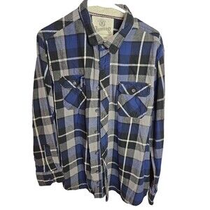 Roebuck & Co Blue Plaid Flannel  Button Up Shirt Mens Sz XL